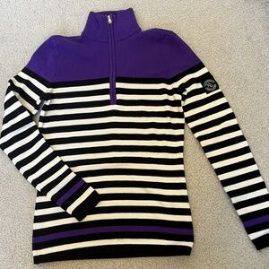 Lauren Ralph Lauren Women's Sweater Size XS, Purple, Black & White Striped, Gold